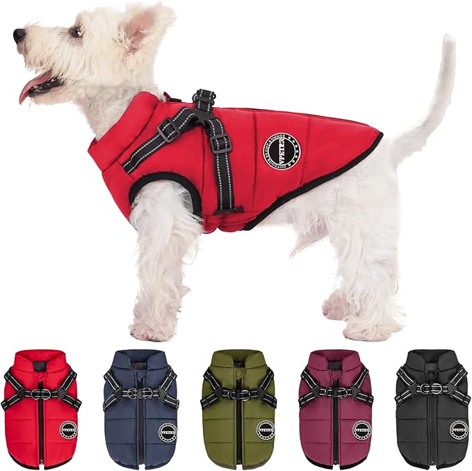 Dog Winter Coat,Warm Jacket Paded Fleece Pet Vest with Built in Harness,Windproof Reflective Cozy Adjustable Snow Pet Coat Clothes with Zipper for Small Medium Dogs