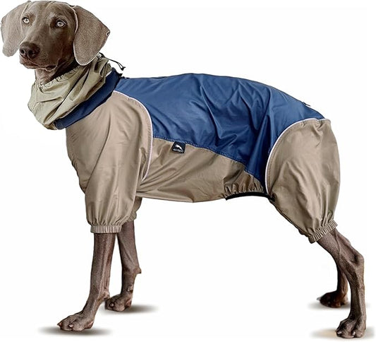 Dog Lightweight Windbreaker, Pet Outdoor Sports Jacket, 0.5 lbs,3 in One, Hooded, Easy on/Off with Collar and Harness, Reflective Piping, Packable, Dog Hiking/Camping, Navy Blue-3XL