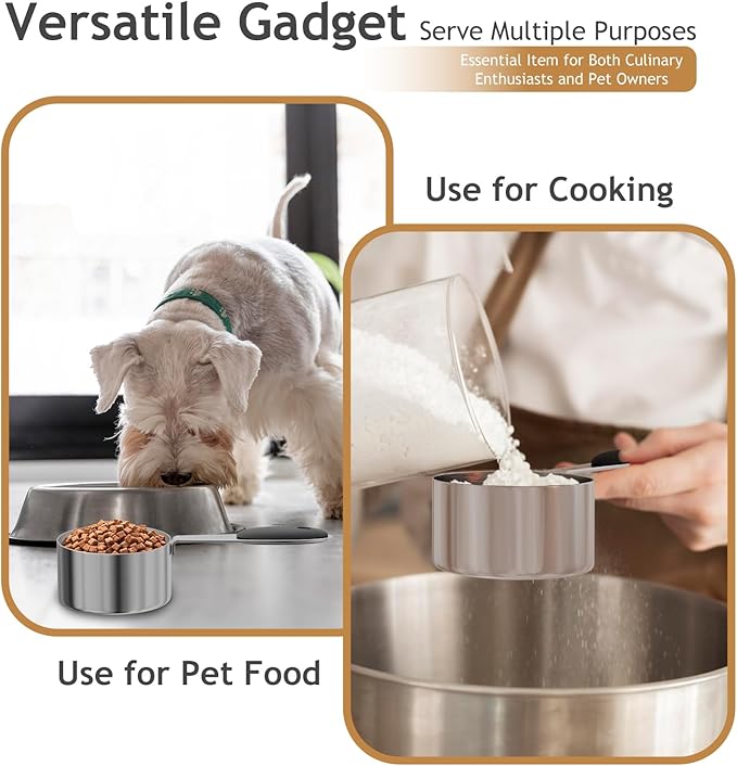 1PCS 2/3CUP(158ml) Dog Cat Food Scoop, Stainless Steel Measuring Cup, Metal Pet Scooper with Inner Precision Scale Measurement