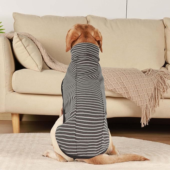 ROZKITCH Dog Winter Coat Soft Pullover Pajamas, Pet Windproof Warm Cold Weather Jacket Vest Cozy Jumpsuit Apparel Outfit Clothes for Walking Hiking Travel Sleep Stripe XL