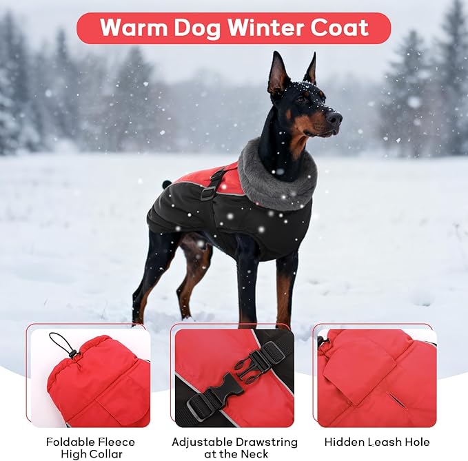 IDOMIK Dog Winter Coat, Reflective Waterproof Dog Jacket for Cold Weather, Warm Pet Coats for Small Medium Large Dogs, High Collar Doggy Fleece Snow Jacket, Winter Vest with Adjustable Buckle,XXL