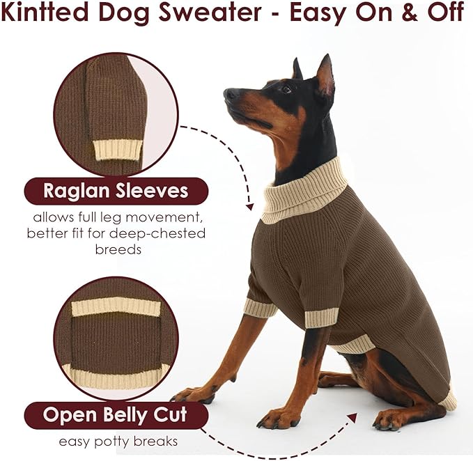 XXXL Dog Sweater, Stretchy Turtleneck Sweaters for Large Dogs Male Female, Soft Dog Pullover Sweater with Leash Hole, Pet Christmas Clothes Holiday for Husky, Golden Retriever, Doberman, Brown 3XL