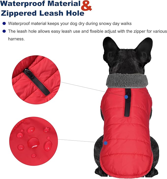 Dog Winter Coat, Waterproof Dog Jacket with Leash Hole, Reflective Adjustable Pet Snow Vest, Warm Fleece Sweater for Small Medium Large Dogs - Red, XL