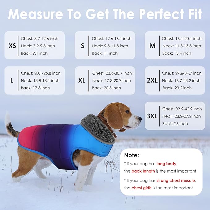 Dog Winter Coat, Waterproof Dog Jacket with Leash Hole, Reflective Adjustable Pet Snow Vest, Warm Fleece Sweater for Small Medium Large Dogs - Gradient Blue, L
