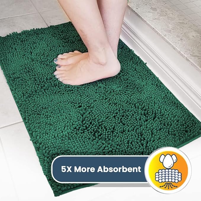 Muddy Mat® AS-SEEN-ON-TV Highly Absorbent Microfiber Dog Door Mat and Pet Rug, Non Slip Thick Washable Area and Bath Mat Soft Chenille for Kitchen Bathroom Bedroom and Indoor - Dark Green XL 59"X35"