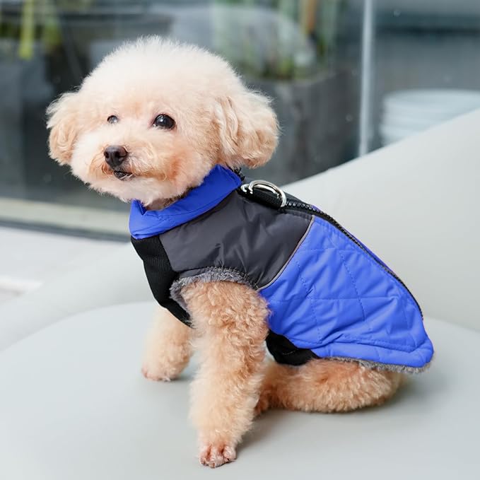 Warm Fleece Dog Coats for Medium Dogs,D-Rings Waterproof Puppy Jacket for Cold Winter,Blue L