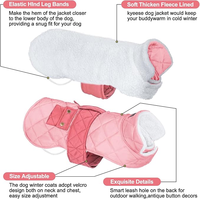KYEESE Dog Coat Waterproof Dogs Jacket with Fleece Lined Thick Cat Clothes with Pocket Windproof Dog Coats for Small Dogs Warm Pet Winter Puffer Coat with Leash Hole Soft Pet Sweater for Cold Weather