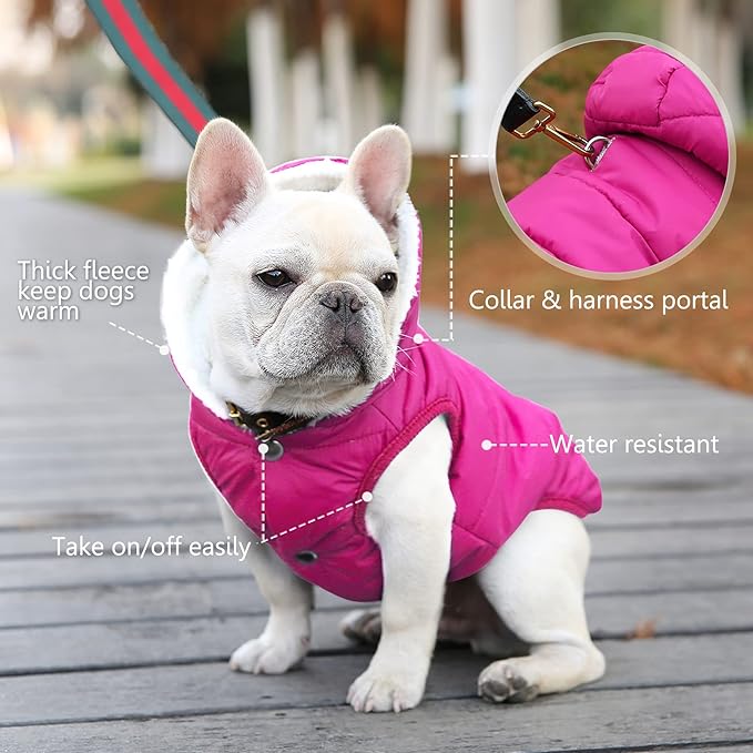 Windproof Waterproof Dog Coat Fleece & Cotton Lined Warm Jacket, Cold Weather Pet Apparel Clothes Vest for Small Medium Large Dog (XS, Pink)