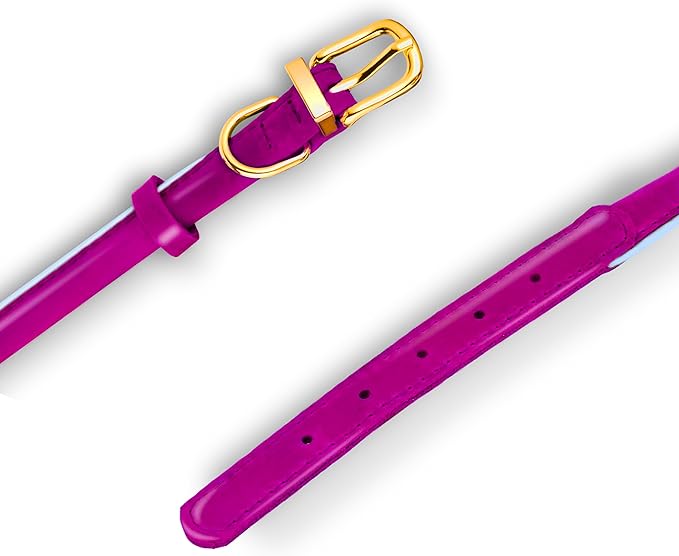 OOPSDOGGY Reflective Rolled Leather Dog Collar Adjustable Soft Padded Pet Collar for Small Medium Large Breed Dogs (Pink, XS, 8"-11")