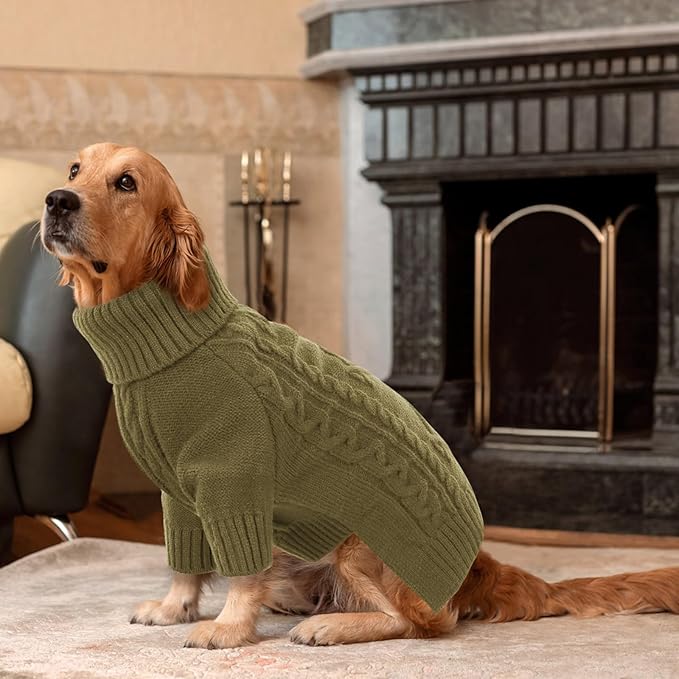 ASENKU Knitted Dog Sweater, Pullover Big Thermal Dog Winter Sweater, Turtleneck Doggy Sweaters for Large Medium Dogs Boy Girl, Warm Pet Sweaters Outfit Border Collie,Pit Bull,Golden Retriever,M