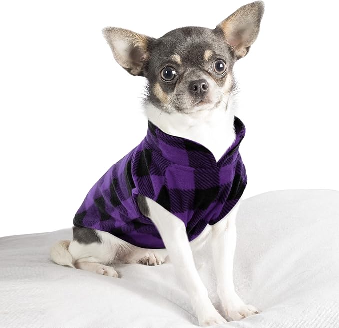 KAMA BRIDAL Spring Autumn Winter Coat Pullover Fleece Vest for Cats Small and Medium Dogs Thin Sweater Purple & Black Plaid (Purple, XXXS)