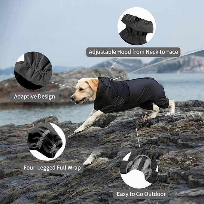 Dog Raincoat,Waterproof Windproof Rain Jacket,All-Weather Jacket,for Small Medium Large Extra Large Dogs (Black, Small)