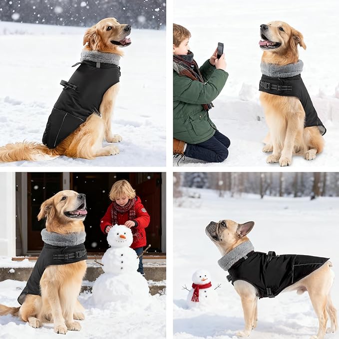 Mihachi Dog Coat for Small Dogs, Warm Dog Winter Coat Waterproof Dogs Jacket with Harness Built in Reflective Pet Fleece Vest, Puppy Cold Weather Coats Turtleneck & Windproof Dogs Snowsuit, Black S