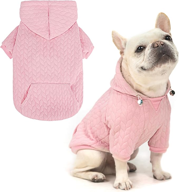 EXPAWLORER Textured Cable Knit Basic Dog Hoodie, Elevated Style Dog Sweater with Leash Hole and Pocket, Soft and Warm Pet Winter Coat, Cold Weather Clothes for Small Medium Large Dogs,Pink M