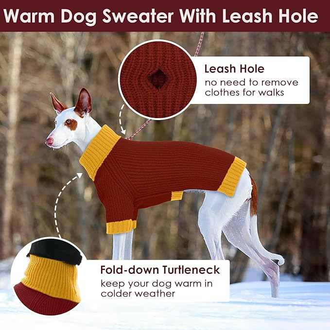 Dog Sweater XL, Turtleneck Sweaters for Large Dogs Girl Boy, Thermal Knit Sweatshirt with Leash Hole Easy Walking, Warm Big Dog Christmas Clothes for Beagle, Cocker Spaniel, Burgundy XL