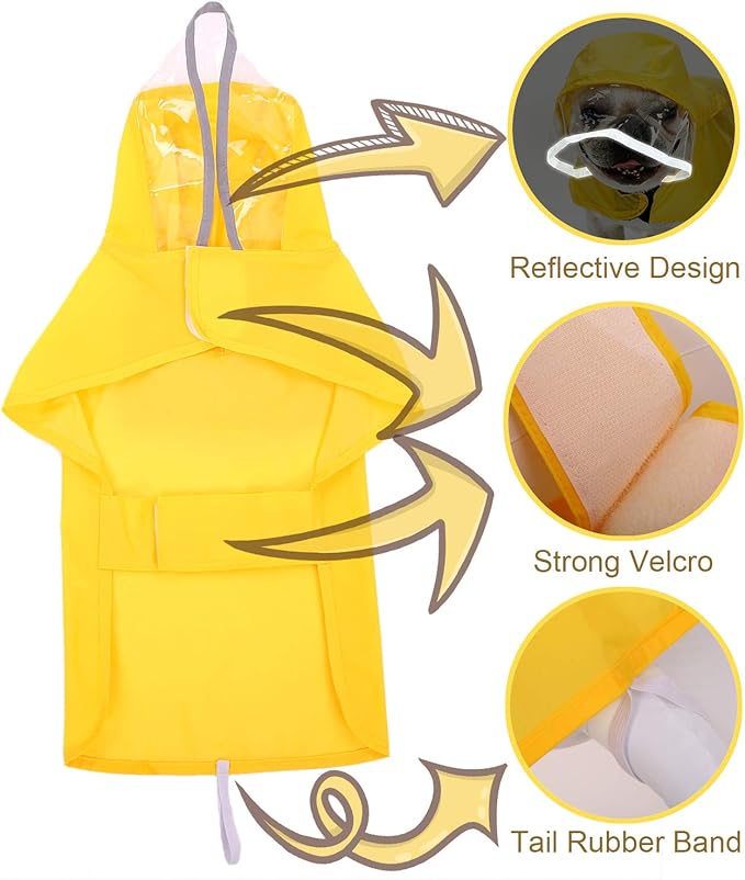 Pet Raincoat Packable Hooded Dog Rain Jacket Reflective Strips Lightweight Adjustable Poncho for Small Medium Large Dogs Yellow L