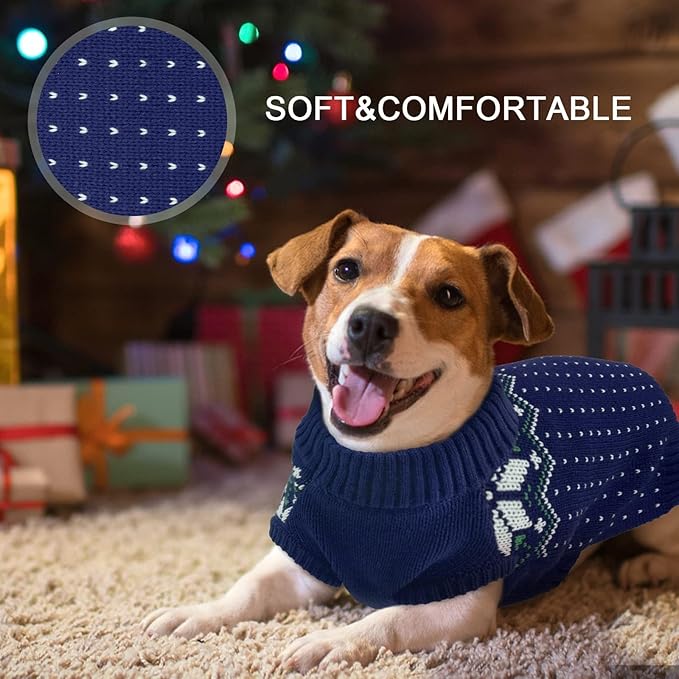 Kuoser Dog Sweater, Holiday Christmas Snowflake Pet Warm Knitwear Dog Sweaters Soft Puppy Clothing, Doggie Turtleneck Cold Weather Outfit Pullover for Small Medium Large Dogs Cats, Blue M