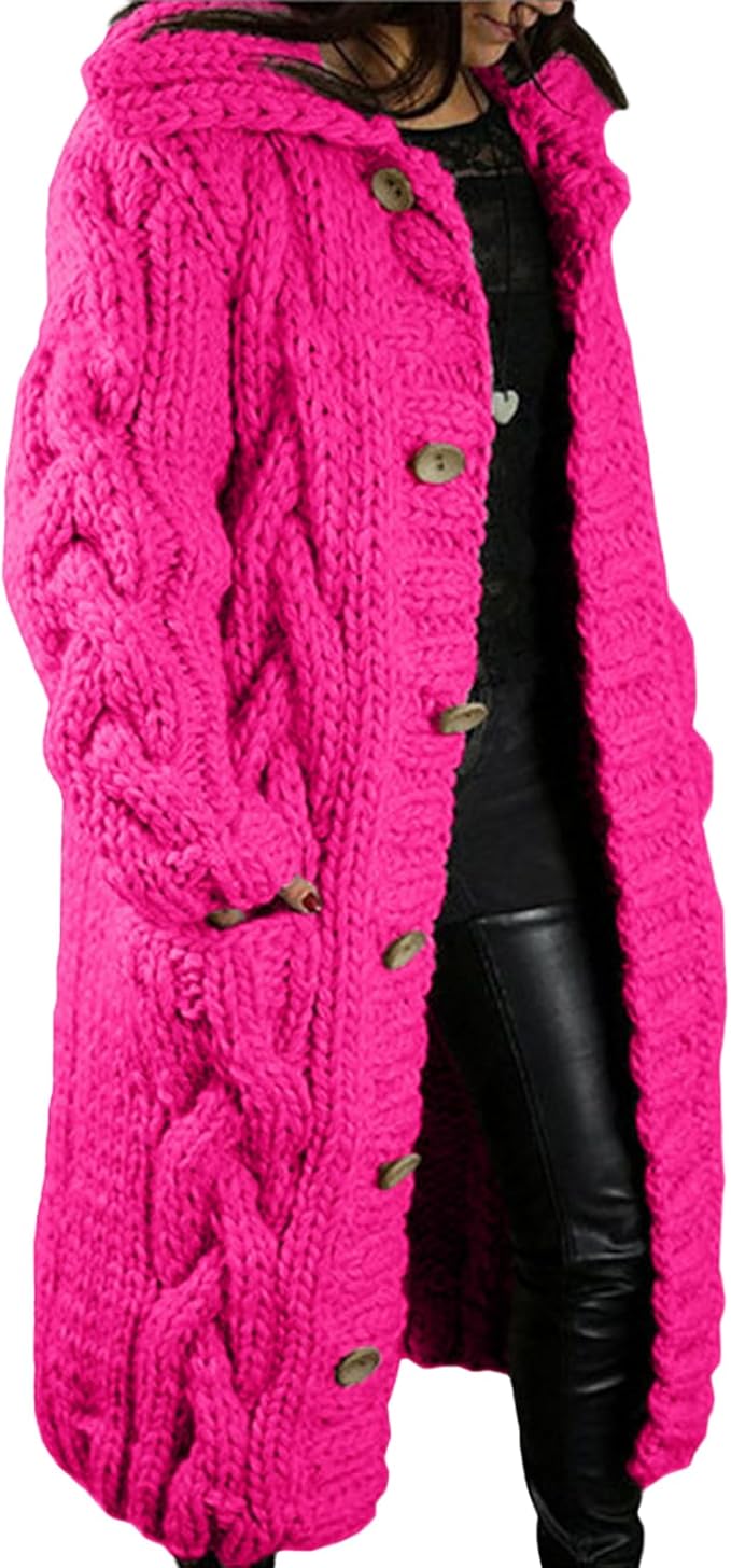 LOAIHA Women Chunky Cable Knit Long Sleeve Cardigan Fall Winter Trendy Oversized Button Down Sweaters Outerwear with Pocket