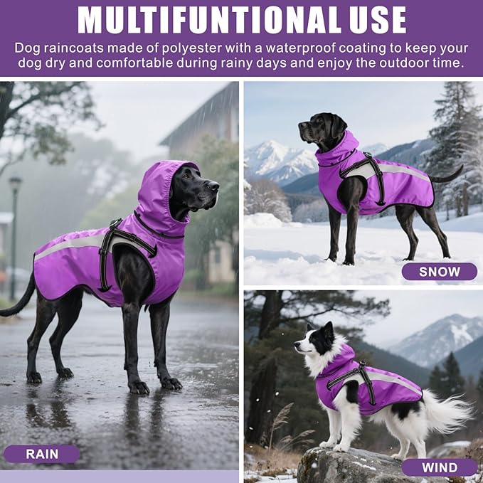 Mosucoirl Dog Raincoat Waterproof Raincoats for Dog Reflective Dogs Rain Jackets with Hood Hoodie Pet Rain Poncho Coat for Small Medium Large Dogs Puppies S-XXL (Purple, M)