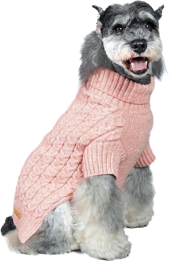 KYEESE Dog Sweater Comfy Pet Coats Stretchy Small Pet Sweater Pet Knitwear with Long Sleeve Turtleneck Dog Sweater for Small Dogs for Cold Weather, Pink, Medium