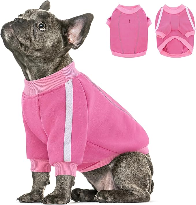 Queenmore Fleece Dog Sweater for Girl Dogs, Pullover Pink Dog Sweatshirt Sweatshirt with Leash Hole, Reflective Stripes – Cozy Winter Fleece Jacket for Small/Medium/Large Femal Puppy M