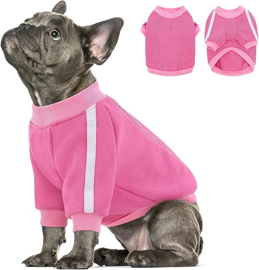 Queenmore Fleece Dog Sweater for Girl Dogs, Pullover Pink Dog Sweatshirt Sweatshirt with Leash Hole, Reflective Stripes – Cozy Winter Fleece Jacket for Small/Medium/Large Femal Puppy M