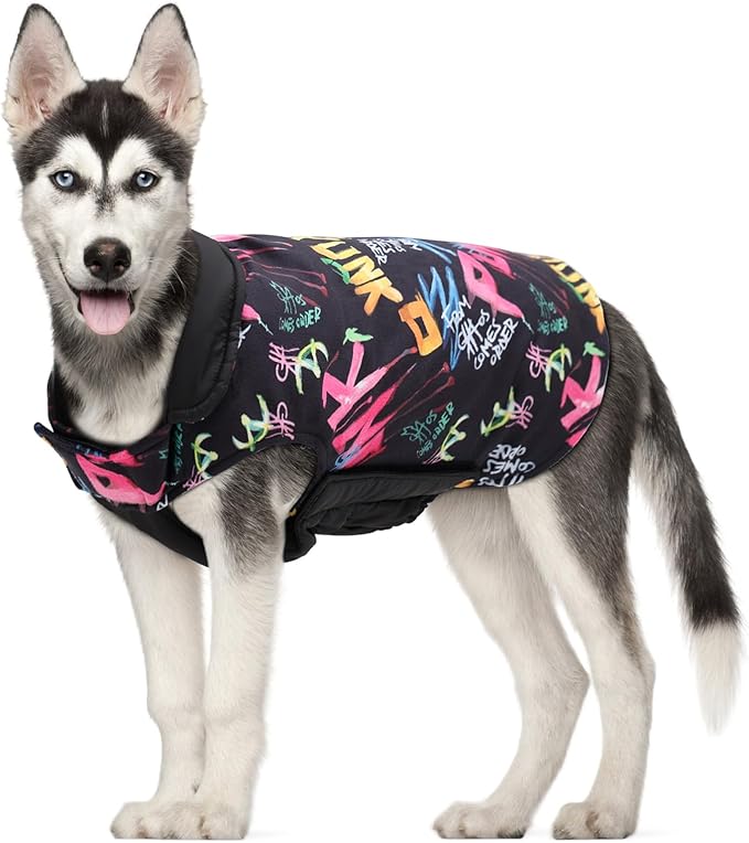 GMF Winter Dog Jacket - Reversible, Windproof & Waterproof, Thick Soft Coat with Leash Hole for Small to Large Dogs