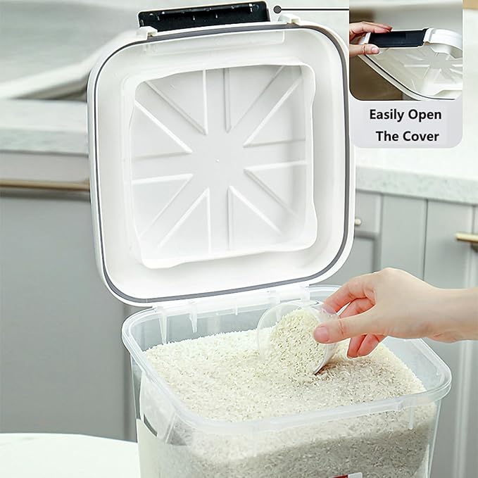 HANAMYA 40 LB Rice Storage Container with Measuring Cup, BPA free, For Rice | Grain | Pet Food | Flour, 2 count, Clear & Black