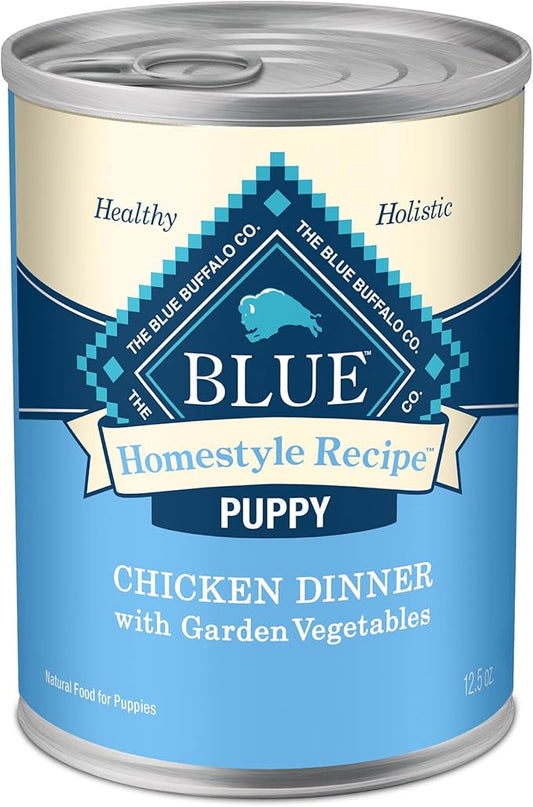 Blue Buffalo Homestyle Recipe Puppy Wet Dog Food, Made with Natural Ingredients, Chicken Dinner with Garden Vegetables & Brown Rice, 12.5-oz Cans (12 Count)