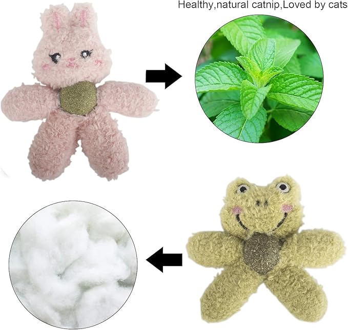 Cat Toys with Catnip Kitten Chew Bite Supplies Boredom Relief Fluffy Kitty Teeth Cleaning Chewing Cat Lovers Interactive Plush Gift (Panda&Bear)