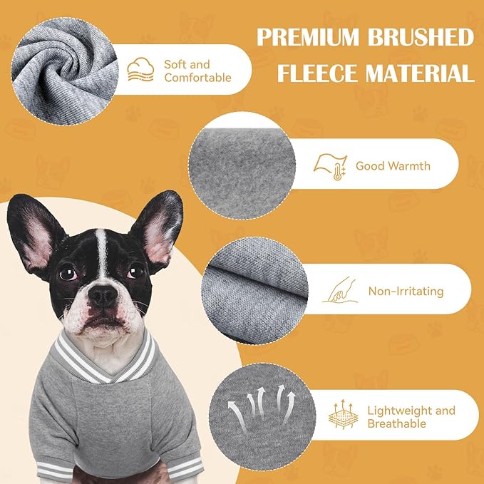 Dog Sweaters for Medium Dogs, Brushed Fleece Dog Sweater Baseball Jacket Soft Warm Pet Sweater Clothes Medium Sized Boy Girl Pet(Gray-M)