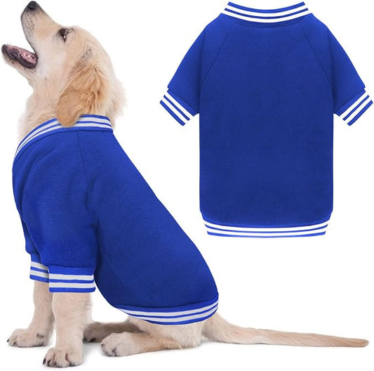 Dog Sweater Brushed Fleece Pet Clothes Baseball Jacket Soft Warm Pet Sweater Dog Sweaters for Small/Medium Dogs Boy Girl(Blue-S/M)