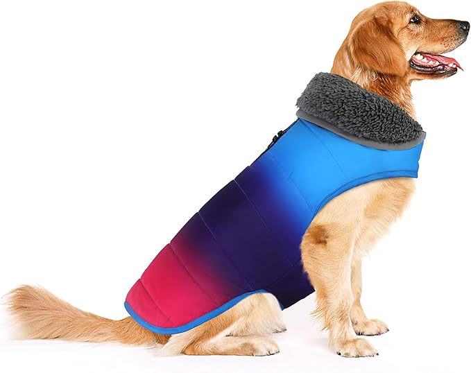 Dog Winter Coat, Waterproof Dog Jacket with Leash Hole, Reflective Adjustable Pet Snow Vest, Warm Fleece Sweater for Small Medium Large Dogs - Gradient Blue, 3XL