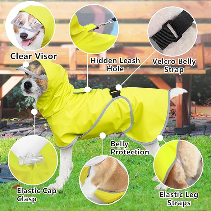 Dog Raincoat Hooded Slicker Poncho - Reflective Lightweight Pet Rain Jacket Coat,Dog Waterproof Raincoat with Adjustable Belly Strap for Small,Medium, Large Dogs (Green, Medium)