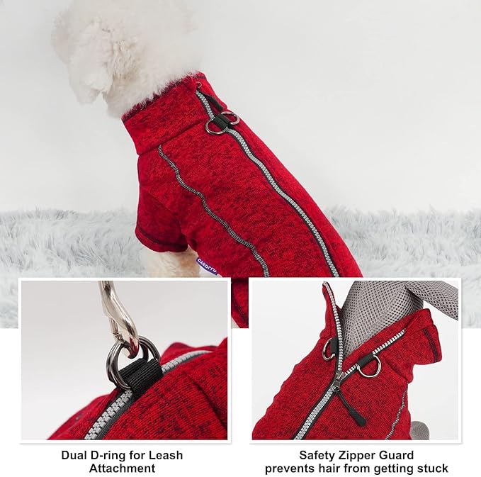 cyeollo Dog Sweater Coat Reflective Jacket Zipper up Fleece Dog Sweaters with D Ring Thick Winter Coat for Large Dogs