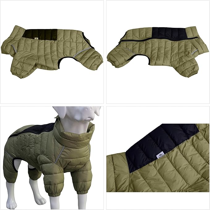 Olive Green Dog Jacket, Waterproof Windproof Reflective Warm Vest for Small to XXXXL Dogs