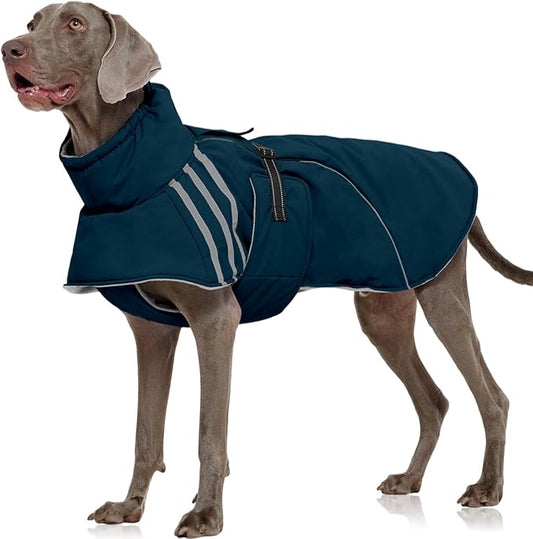 FUAMEY Dog Cold Weather Coats,Dog Winter Jackets for Large Dogs Warm Dogs Coat with Reflective Strips Waterproof Pet Snowsuit Thick Paded Pets Vest for Labrador Golden Retriever Blue XL