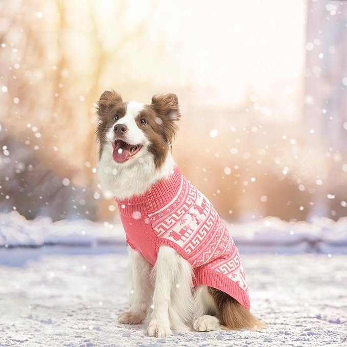 SCENEREAL Turtleneck Dog Sweater for Small Medium Large Dogs Girls Boys, Knit Pet Pullover Puppy Clothes Cold Weather Coats, Holiday Outfits Sweatshirt for Christmas, Pink SM