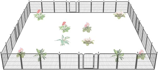 FXW Garden Fence Outdoor for The Yard – 24in(H) x 60.9ft(L) Heavy Duty Metal Animal Barrier for Dog and Rabbit, Decorative Dog Fence, 32 Panels, Silver