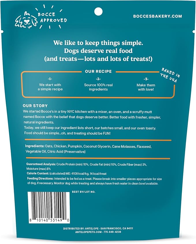Bocce's Bakery Phantom Feast All-Natural Soft & Chewy Halloween Dog Treats - Wheat-Free Everyday Cookies for Dogs, Made with Real Ingredients & Baked in The USA - Chicken & Pumpkin Flavored (6 oz Bag)