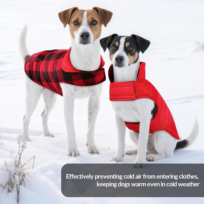 ASENKU Dog Winter Coat, Fleece Doggie Jacket Plaid Reversible Vest Waterproof Windproof Cold Weather Clothes for Small Medium Large Dogs(Red XXXL)