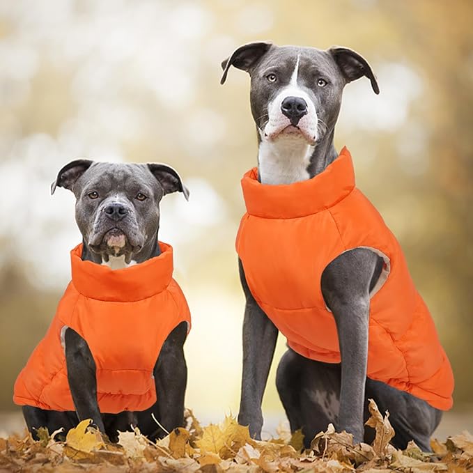 Kuoser Dog Coat Padded Vest, Windproof Dog Jacket, XL Warm Dogs Cold Weather Coats for Large Dogs, Lightweight Doggie Winter Clothes Outwear Pet Snowsuit Costume for Indoor Outdoor, Orange XL