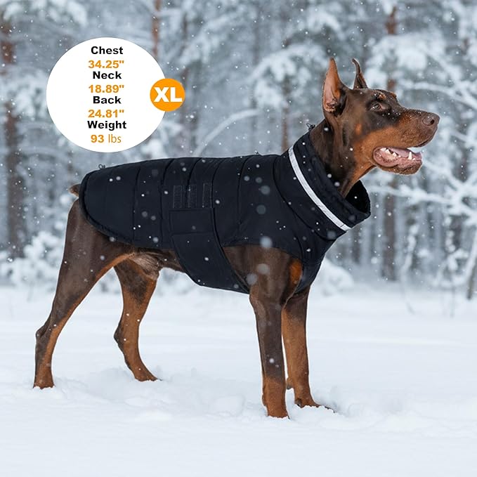 Dog Coat, Waterproof Winter Jacket, Warm Windproof Jacket, Reflective Adjustable Turtleneck Coats for Small Dogs with Hook & Loop - Black - S