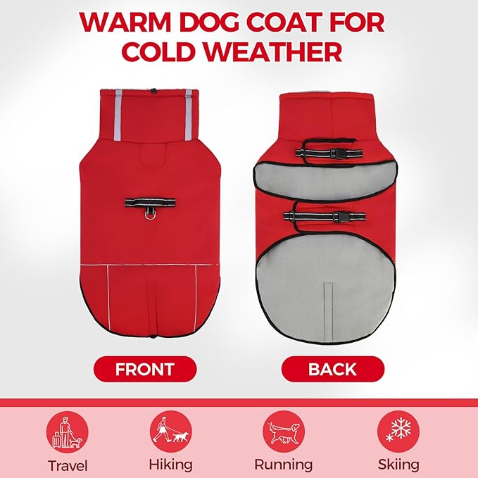 Mihachi Dog Coat for Small Dogs, Warm Dog Winter Coat Waterproof Dogs Jacket with Harness Built in Reflective Pet Fleece Vest, Puppy Cold Weather Coats Turtleneck & Windproof Dogs Snowsuit, Red S