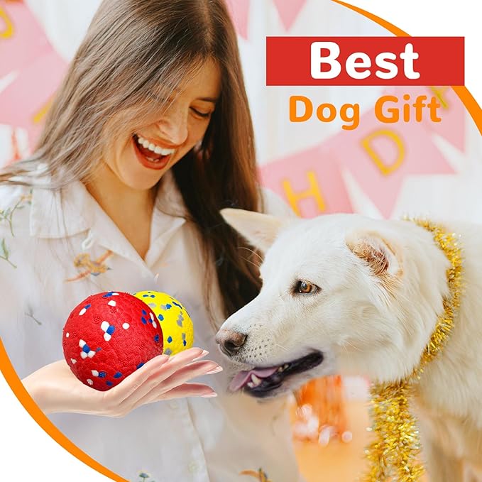 Petcare 2 Pack Dog Balls Toys for Aggressive Chewers Indestructible Tennis Balls for Medium Large Dogs Water Toy Chew Ball Tough Durable Big Dog Toys Bouncing Ball for Dogs to Fetch, Yellow+Red