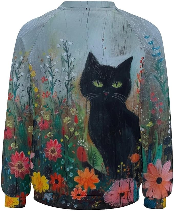 Long Sleeve Shirts for Women Cat Oil Painting Shirt 3D Graphic Sweatshirts Fall Pullover Crewneck Vintage Boho Tops