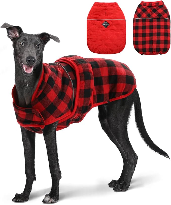 PAWZ Road Dog Winter Coat with 5 Layers Warm Material, Reversible Dog Clothes with 2 Sides, Dog Jacket Outdoor Water Repellent, (Red Plaid XL)