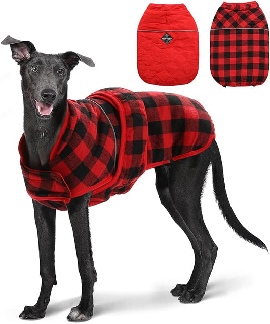 PAWZ Road Dog Winter Coat with 5 Layers Warm Material, Reversible Dog Clothes with 2 Sides, Dog Jacket Outdoor Water Repellent, (Red Plaid 3XL)