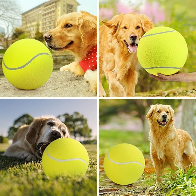 Pomeat 2 PCS Gaint Tennis Ball for Dogs, 9.5" Inflatable Large Tennis Balls Pet Chew Toy, Inflatable Rubber Non-Toxic Pet Toy Balls with Pump & Needle for Small Medium Large Dogs