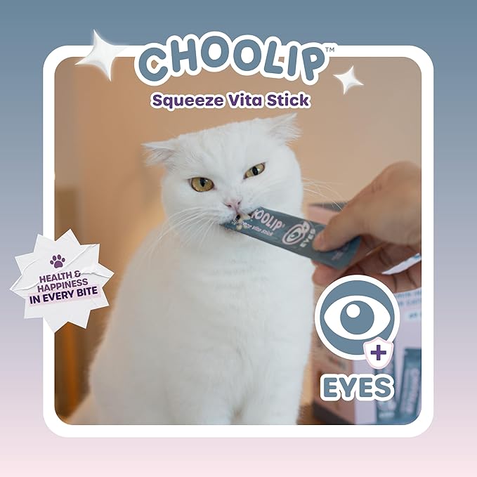 Choolip Squeeze Vita Stick Lickable Cat Treats & Dog Puree – 7-Count Eye Support Tubes, Creamy Grain-Free High-Protein Puree with Lutein, Astaxanthin & Omega 3 for Healthy Vision & Eye Care
